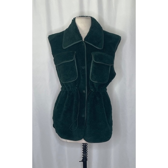 By ANTHROPOLOGIE Cozy Cinched Faux Shearling Vest Green Fleece Outdoors X-Small - Picture 3 of 15